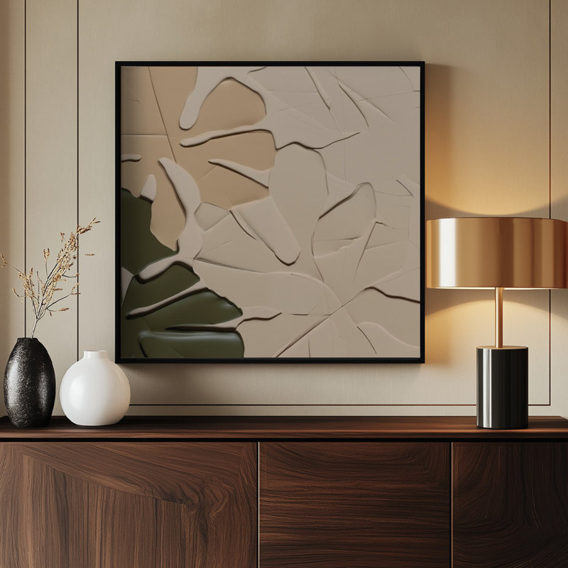 Sketch Faune II – Textured Botanical Contours In Modern Neutral Layers Print by Alma, 40" H x 40" W, Black