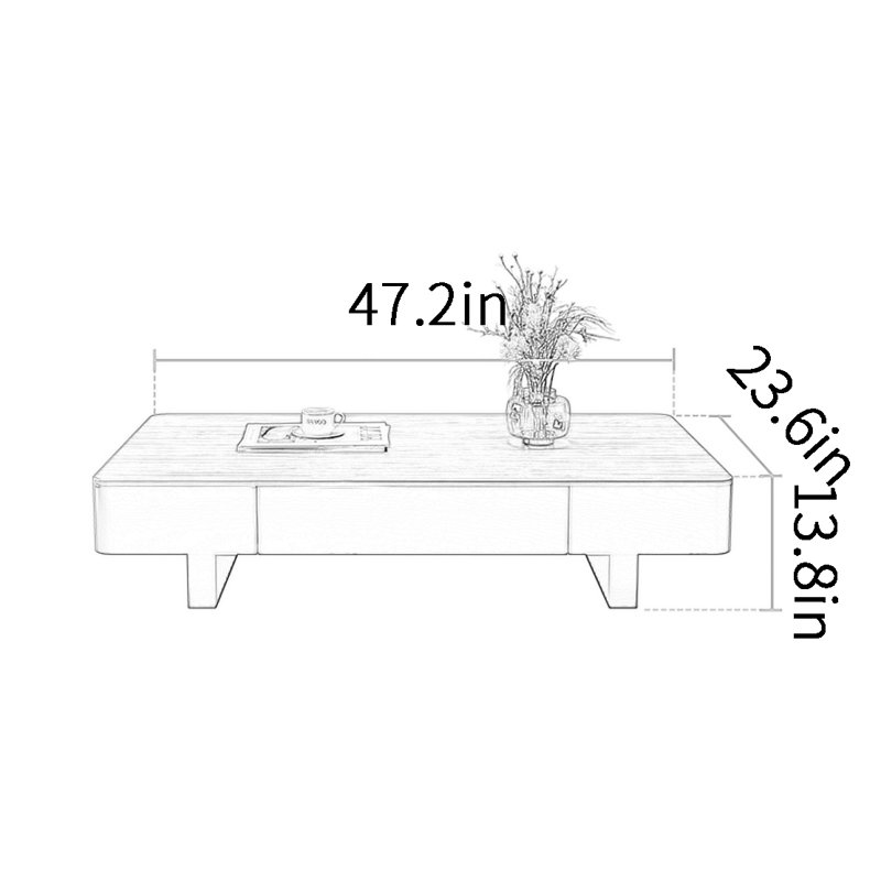 Table basse rectangulaire haut de gamme Light, H 13,8 po x L 47,2 po x l 23,6 po, Noir, noir, noir, noir