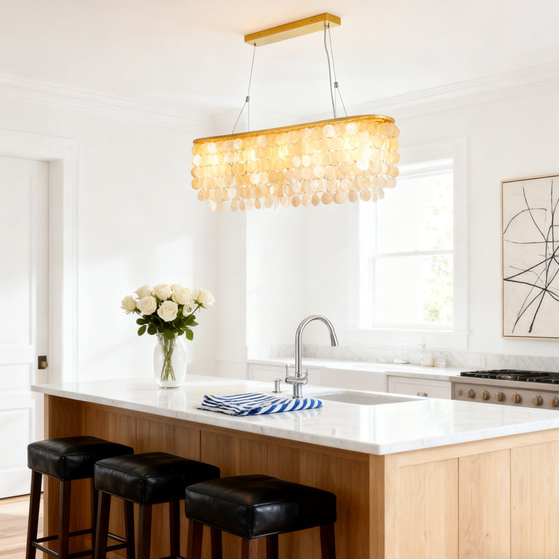 5 - Light Rectangle Capiz Shell Chandelier