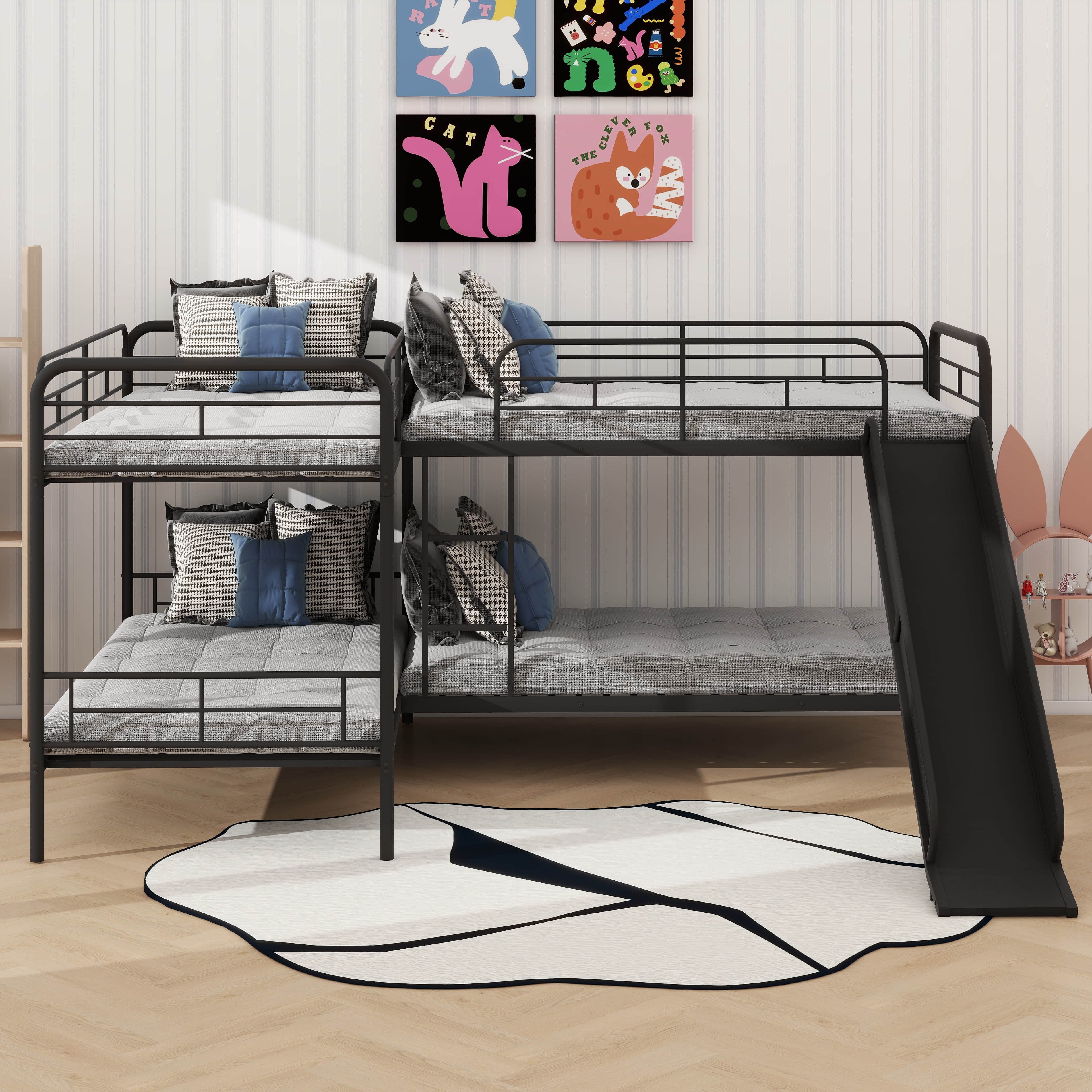 Isabelle & Max™ Compact L Shaped Metal Twin Size Bunk Bed With Slide ...