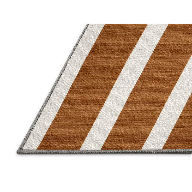 Tapis gris à rayures horizontales lavable à la machine, Rond 3 pi