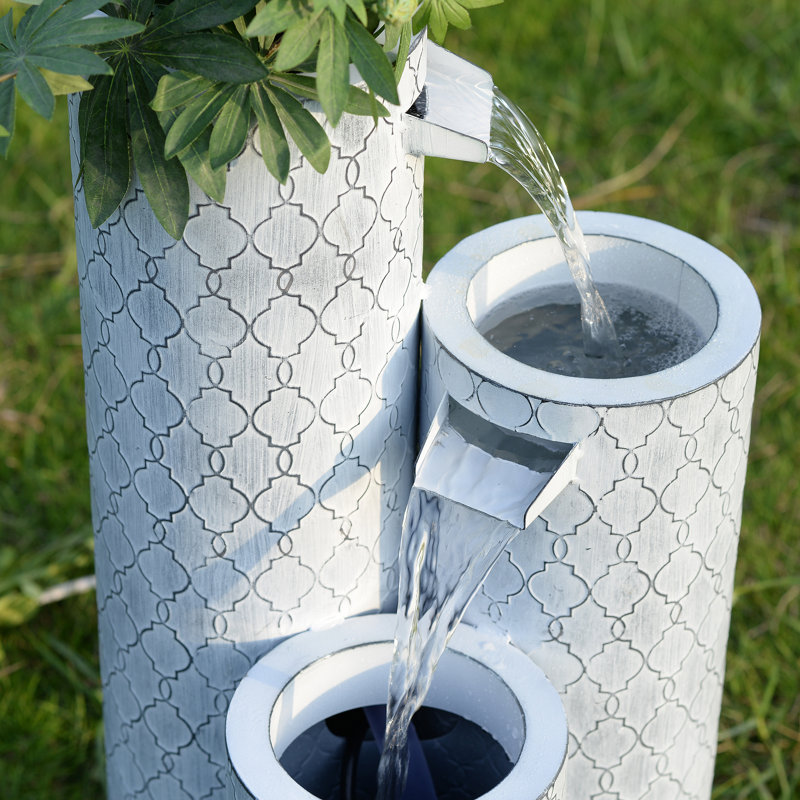 Round 3 Tier Metal Fountain with Planter and LED Lights - Outdoor