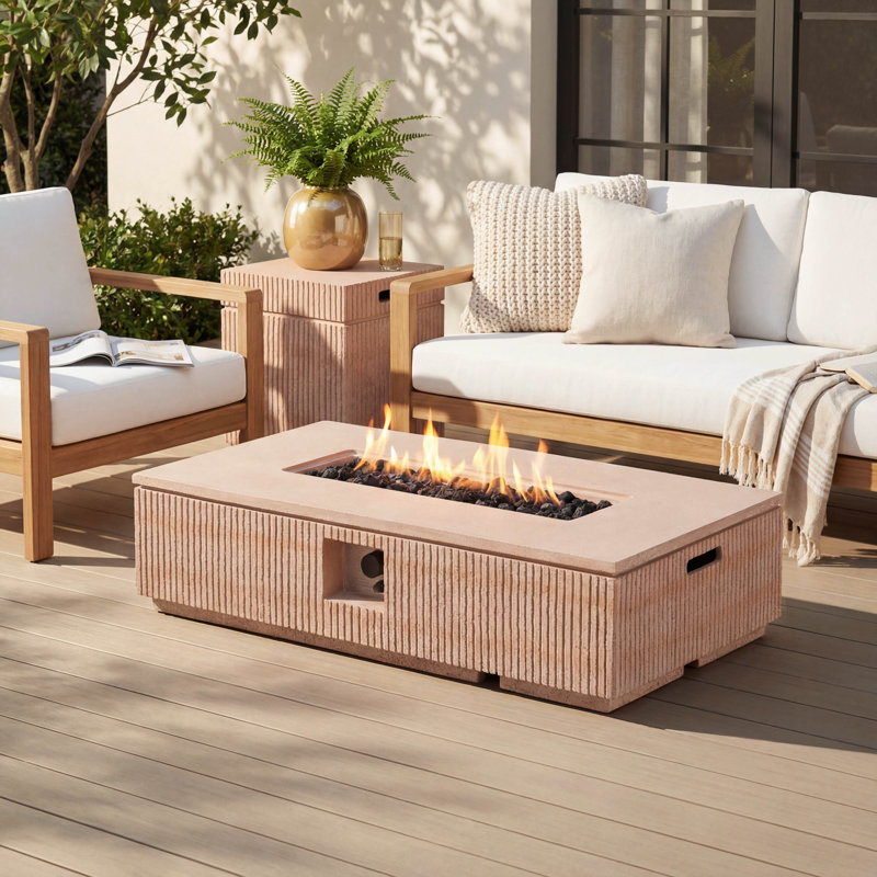 Outdoor 48.2" Rectangular 50,000 BTU MGO Fire Pit With Tank Holder  
