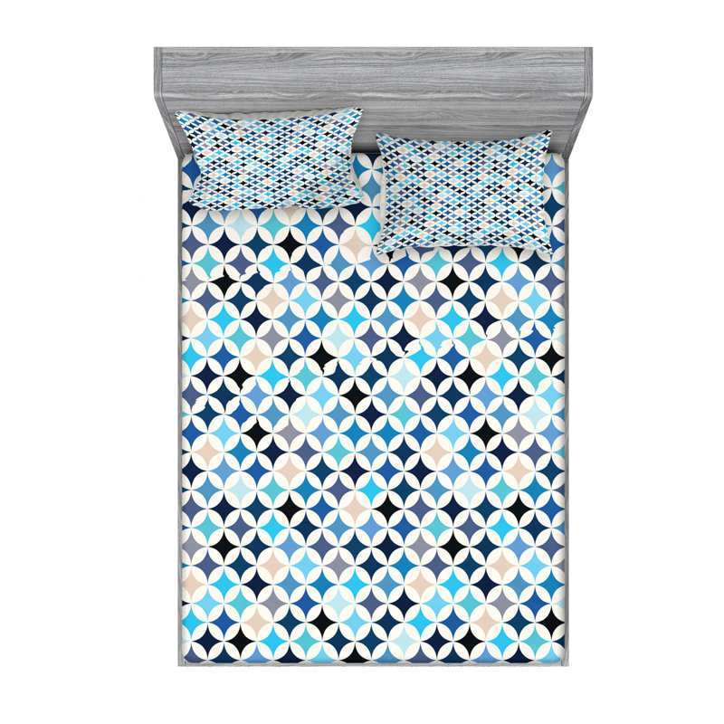 Microfiber Geometric Sheet Set, Full/Double Sheet Set with Fitted Sheet