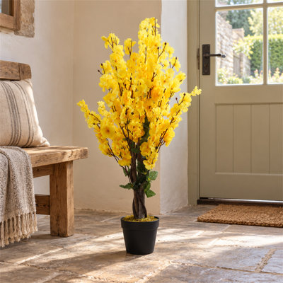 Plastic, Silk Blossom Arrangement in Pot