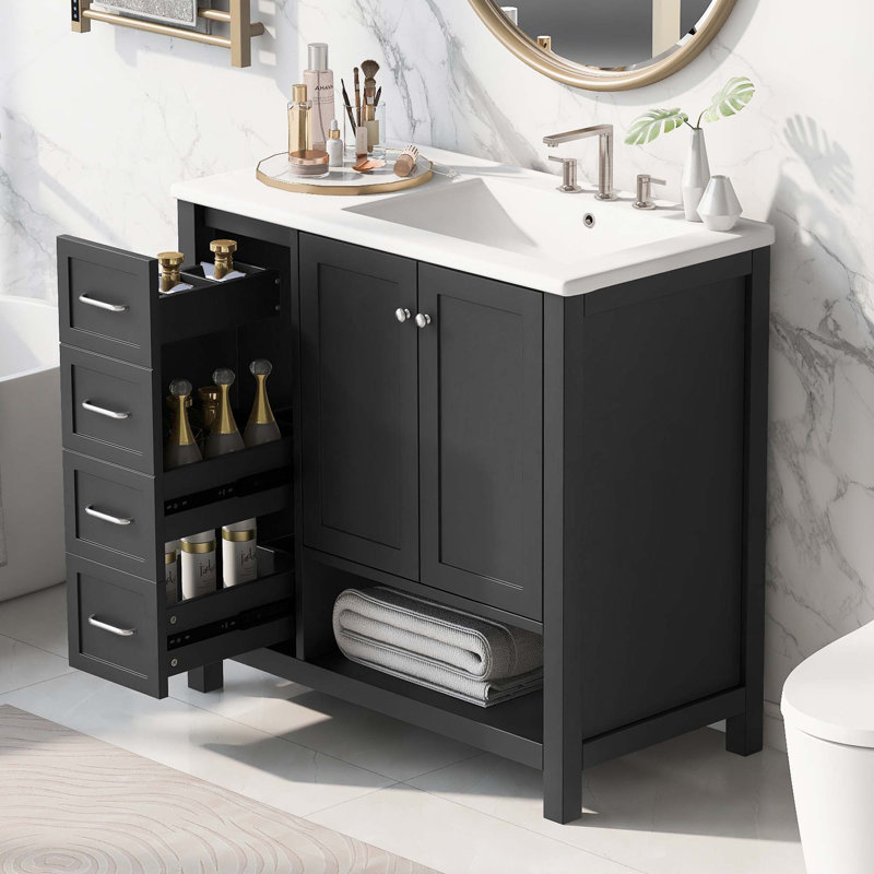 Meuble-lavabo 36 po avec comptoir d'évier, Argent argent, Noir, noir, noir, noir