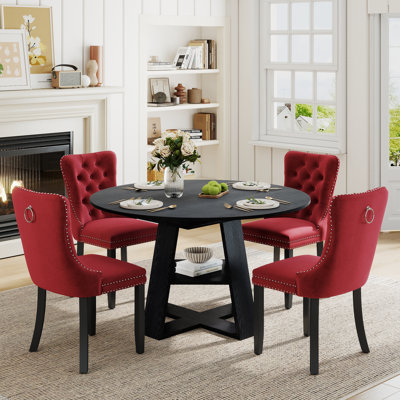 Rectangle Expandable Dining Set for 4-6, Mid-century Modern Kitchen Table and Chairs with Velvet Tufted Chair for Dining Room, Small Space, Apartment