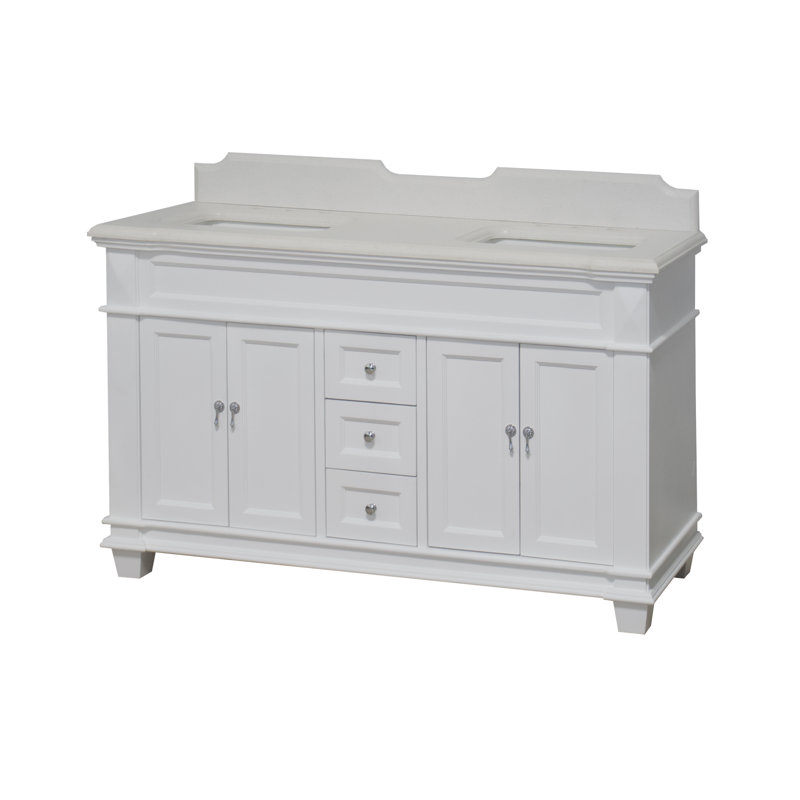 Ensemble de meuble-lavabo double 60 po Ensa, Blanc, Quartz