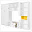 Lit escamotable simple en bois avec meuble télé, 2 tiroirs, tablettes et armoires, blanc-129747072