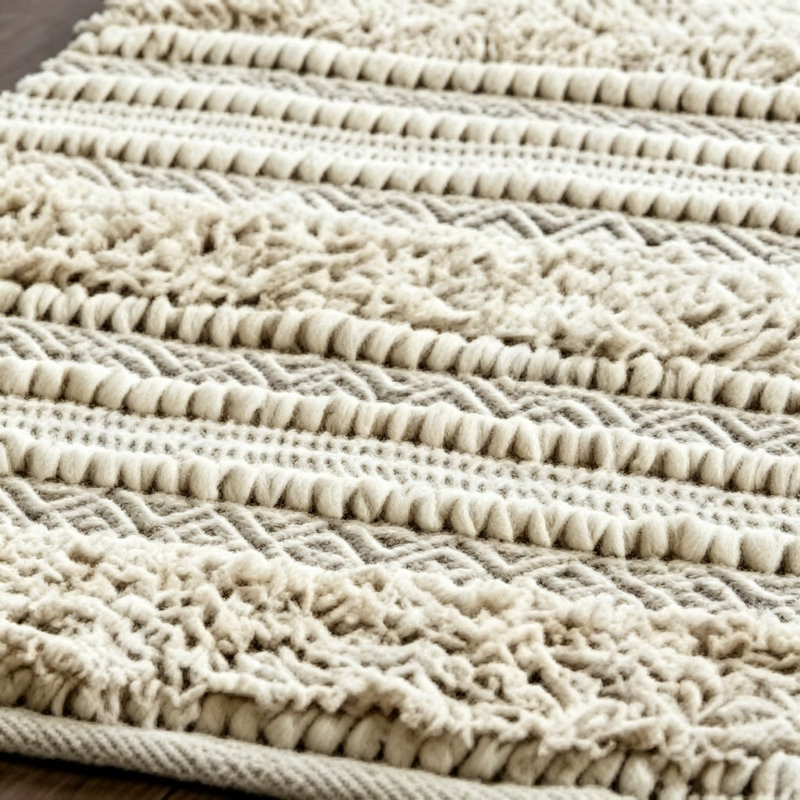 Woven Texture Stripe Bath Rug Natural 22X58", Single- 58" L x 22" W