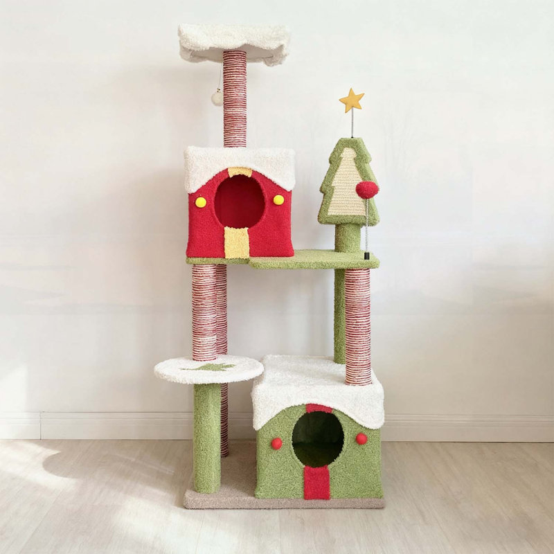 Arbre à chat à plusieurs niveaux avec conception robuste et condos moelleux pour jouer et se détendre