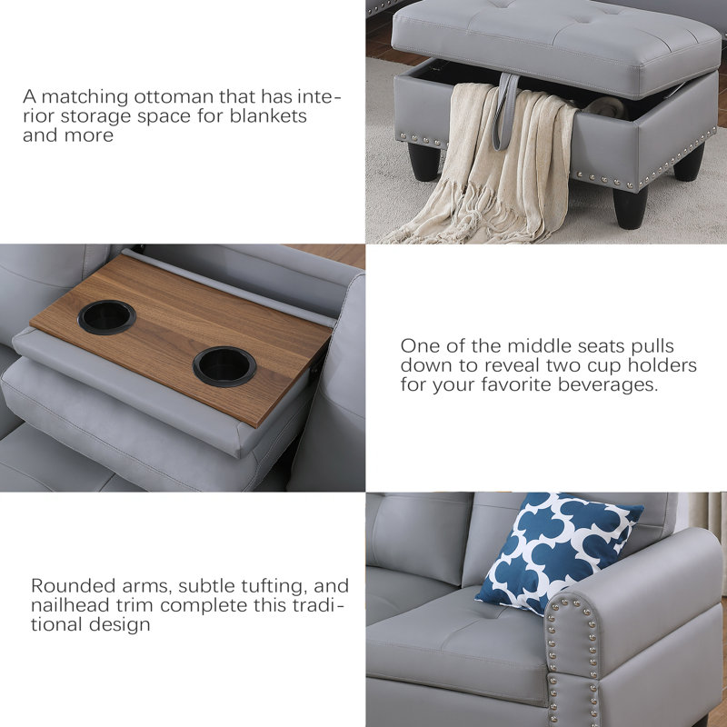 Canapé modulaire en similicuir avec repose-pieds, Similicuir gris