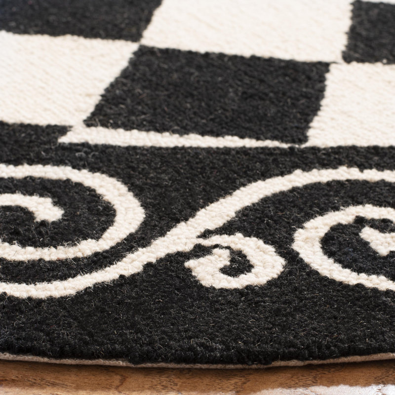 Tapis géométrique en laine crocheté à la main Brayton, Rond 8 pi