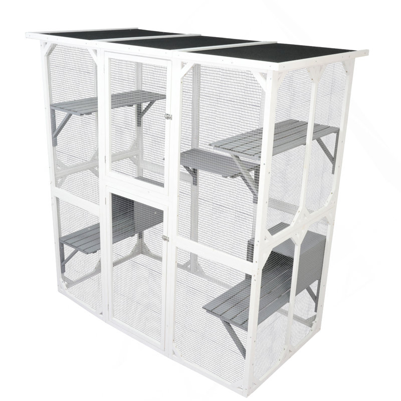 Cage à chat en bois blanc