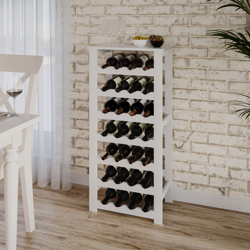 Abderahmane Solid Wood Freestanding Wine Bottle Rack, White