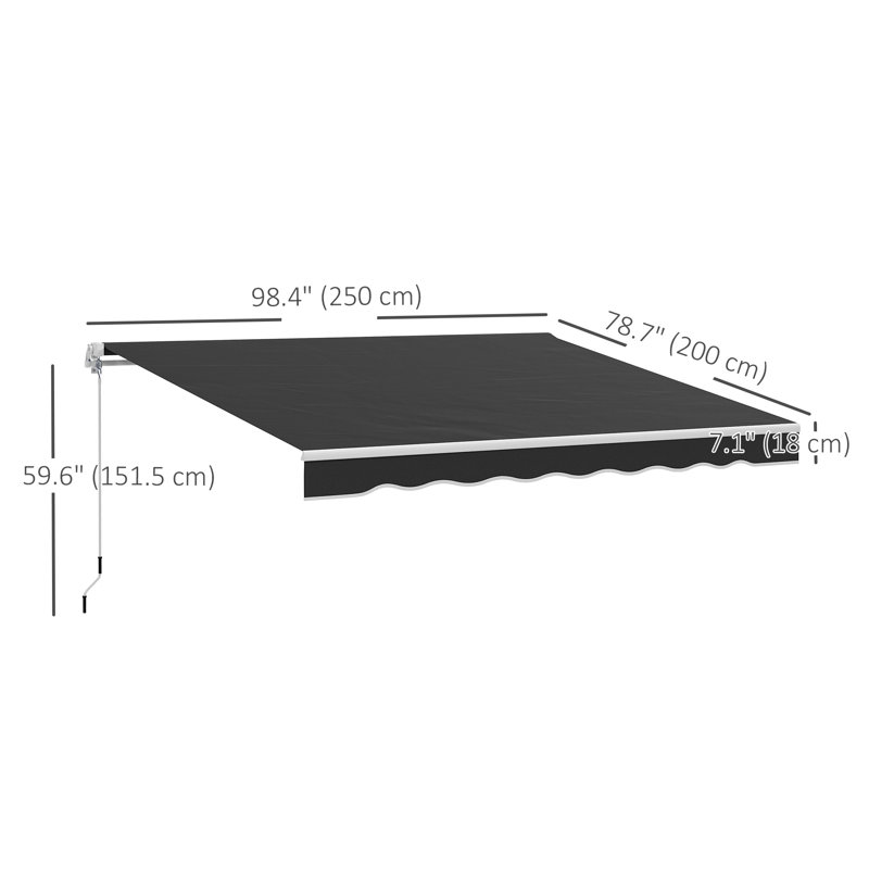 Auvent rétractable de 2,4 m x 2,1 m, auvent de terrasse, abri pare-soleil noir