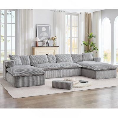 [NEW ARRIVED] [VIDEO PROVIDED]  149" Oversized Sectional Couches,U Shaped Couch,Deep Seat,7-In-1 Modular Sofa, No Assembly,Side Pocket,Movable Sofa Armrests,Corduroy,4 Cushion Back,6 Seats