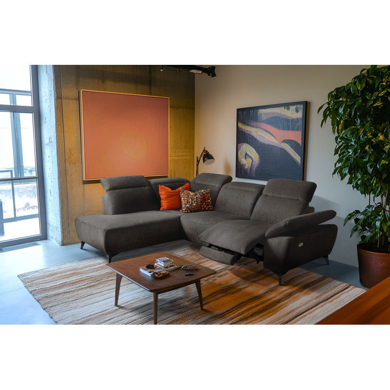 Relaxio Stylish Corner Sofa with Power Reclining & Multi Position Headrests & Adjustable Armrest, Left Hand Facing, Brown