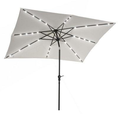 Outsunny 9' X 7' Solar Umbrella, Led Lighted Patio Umbrella For Table Or Base With Tilt & Crank, Outdoor Umbrella For Garden, Deck, Backyard, Pool, Beach
