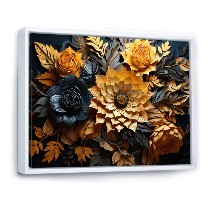 Fleur jaune contrastant beauté - impression, H 24 po x l 32 po x P 1 po, Cadre flottant blanc