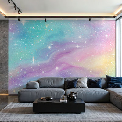 Peel and Stick Wallpaper Wall Mural Rainbow galaxy Fantasy repeat cloud print Wall Art Self Adhesive and Removable
