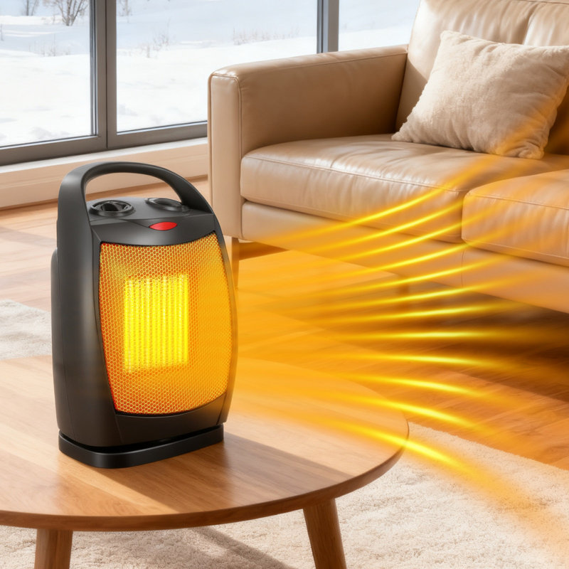 BAOKALER 1500W Eletric Heater with 3 Levels PTC Heating Modes, Small Portable Heater with 180°Oscillation, Overheat Protection and Tip-Over Switch for Bedroom, Dorm, Office, Black