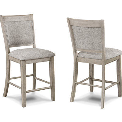 Counter Height Chair (2Pc) In Look, Tan/Beige Gray Upholstered, Footrest, Solid Wood For Dining Room Furniture Of 2 Chairs, Strong Wooden Base