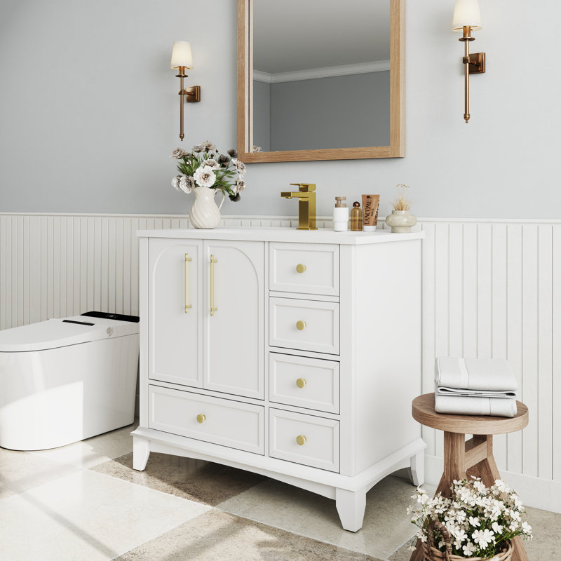 Meuble-lavabo 36 po, meuble de rangement Farmhouse, Blanc