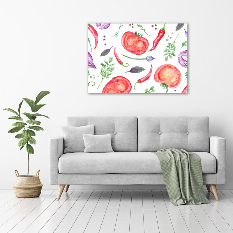 Glass Print Wall Art 100X70cm Image Printed On Glass Decorative Wall Picture Behind Toughened / Tempered Safety Real Glass For Kitchen & Living Room Theme:Tomato And Spices