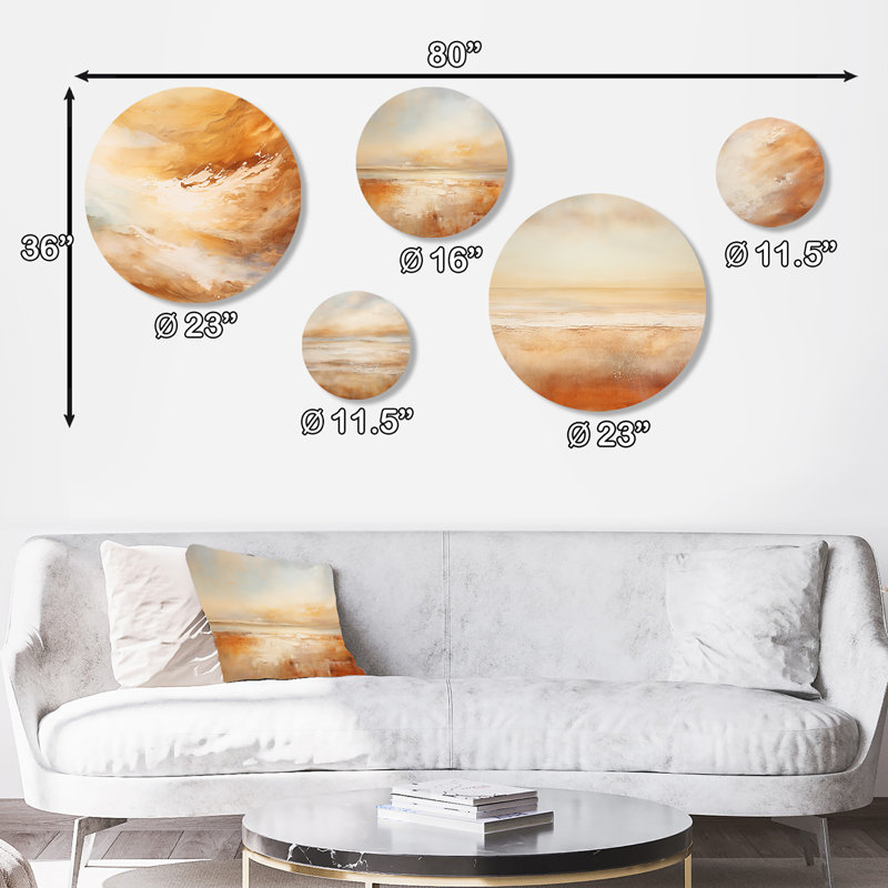 «Beige Sandy Clouds Horizon», ensemble d'art mural rond 5 nuages