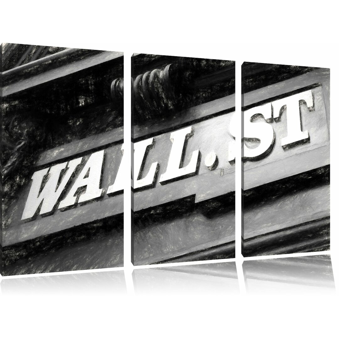 3-tlg. Leinwandbilder-Set „Wall Street New York“, Grafikdruck