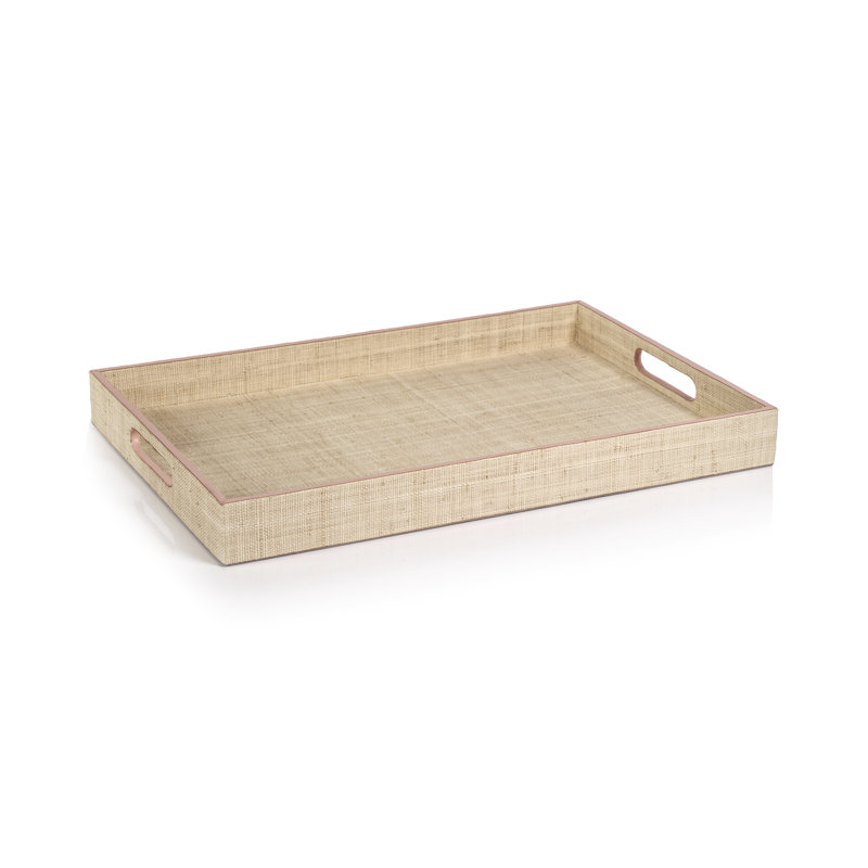Plateau en Birch Lane ™ en raphia Elleny / cuir de vache / plateau doublé en polyester, H 2 po x l 14 po x P 20 po