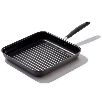 OXO Obsidian Carbon Steel 8 Fry Pan with Silicone Sleeve Black