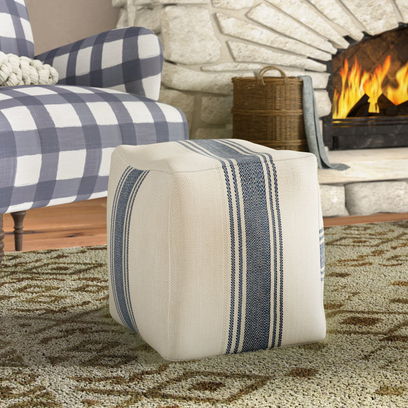 Pouf rayé carré en toile