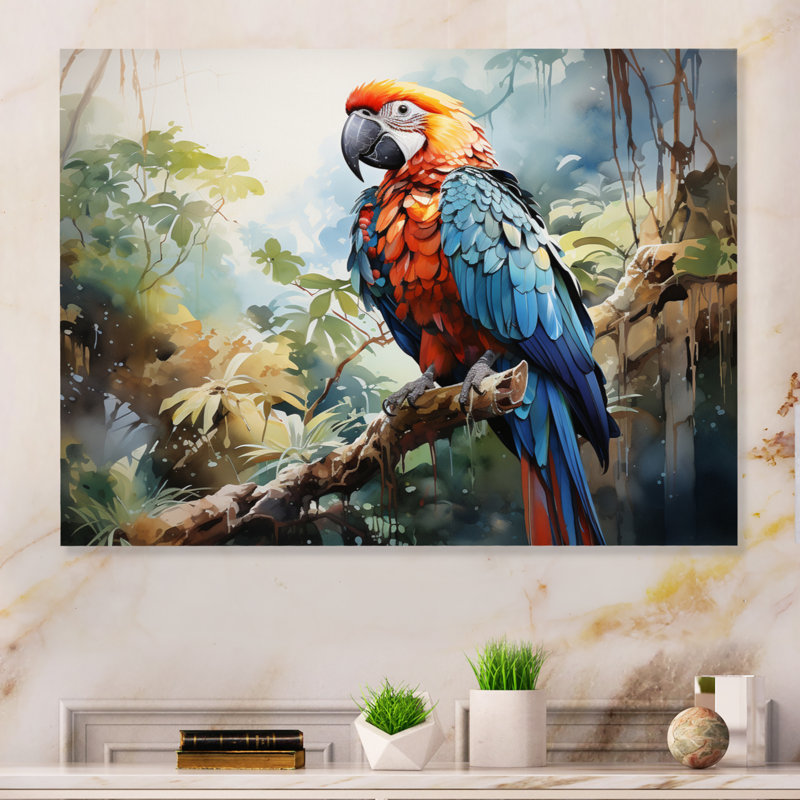 Tropical Parrot Plumage II - Parrot Metal Wall Decor, 16" H x 32" W x 1" D