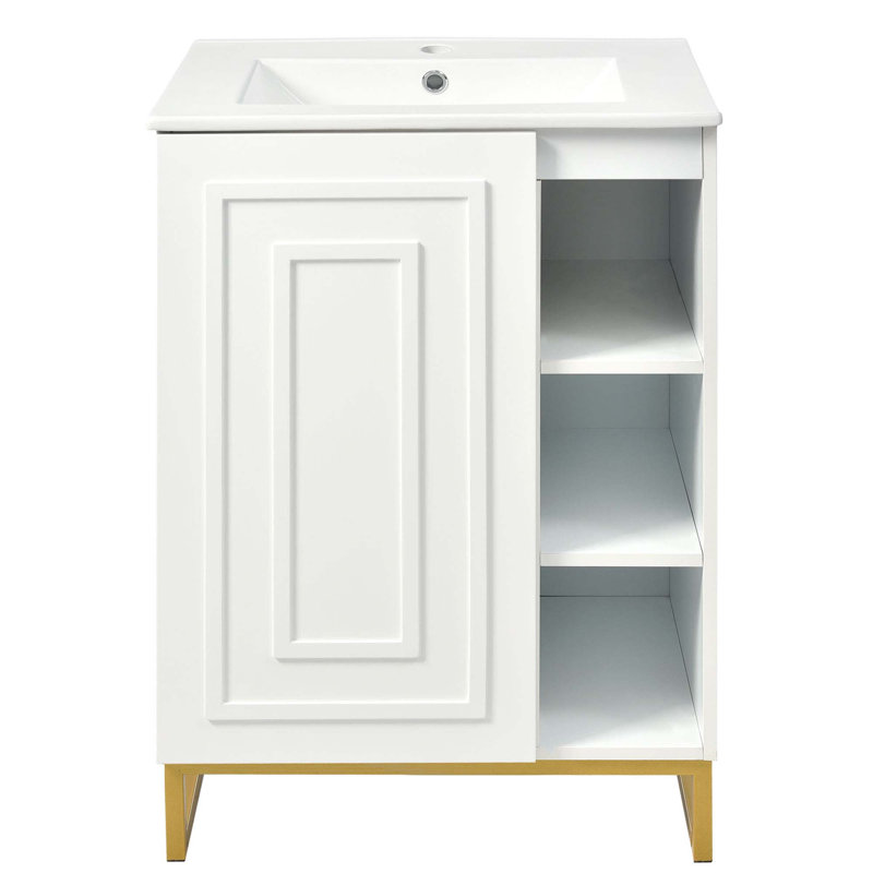 Lavabo de salle de bain moderne avec lavabo en céramique, 1 porte et 3 rangements ouverts