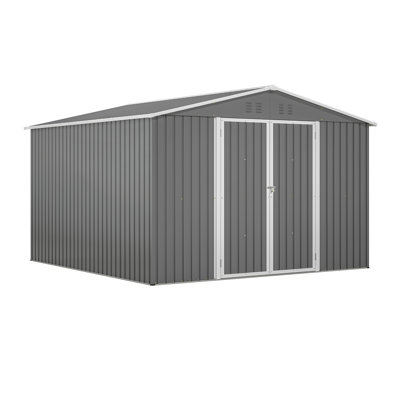 10 X 10 Ft Gray Outdoor Large Metal Tool Storage Shed
