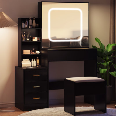 Ensemble de coiffeuse avec miroir coulissant et éclairage intégré pour la chambre à coucher et le vestiaire