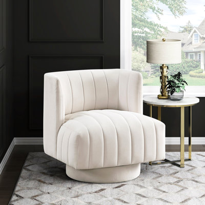 Élégante chaise pivotante moderne en contreplaqué avec base en métal, tissu beige texturé, capacité de 300 lb, pour pièce décorative dans le salon, rotation à 360 degrés, dossier, coussin attaché