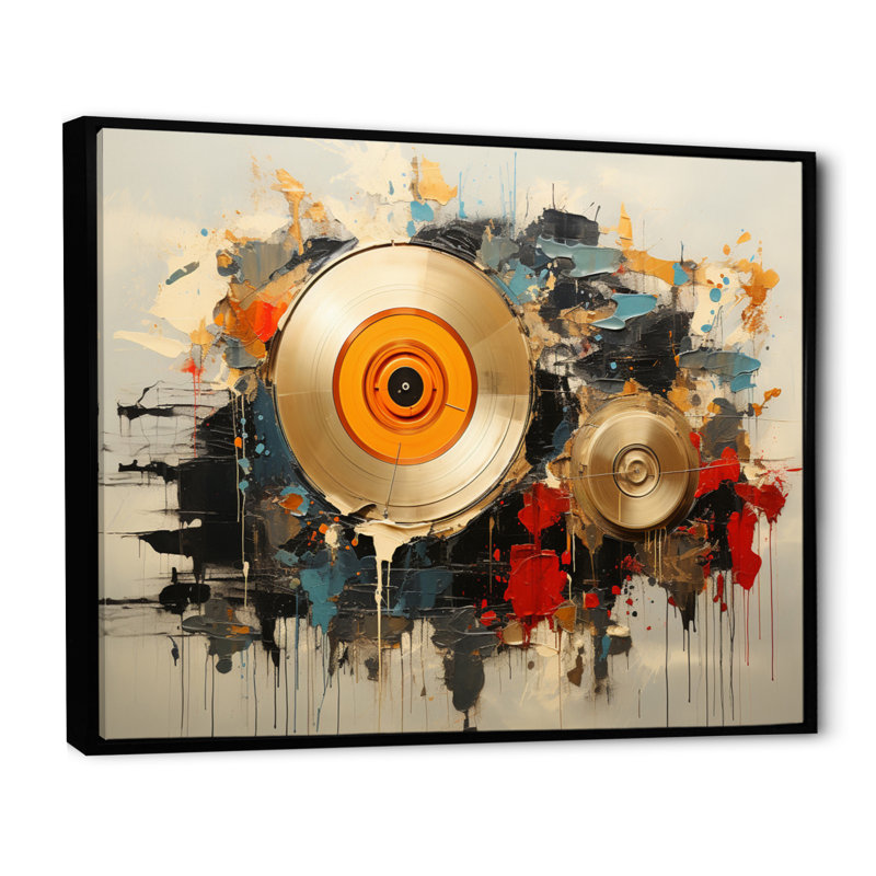 Vinyle, mélodie - Disques vinyle, art encadré, H 16 po x l 32 po x P 1 po, Cadre flottant noir