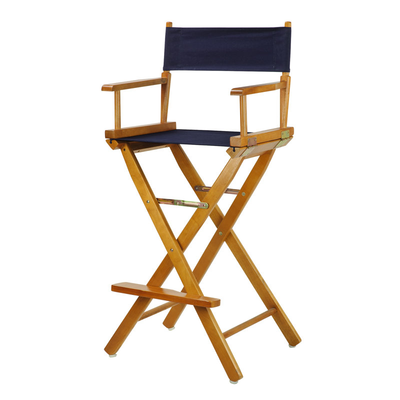 30" Folding Director Chair with Canvas, Navy Blue, Honey Oak