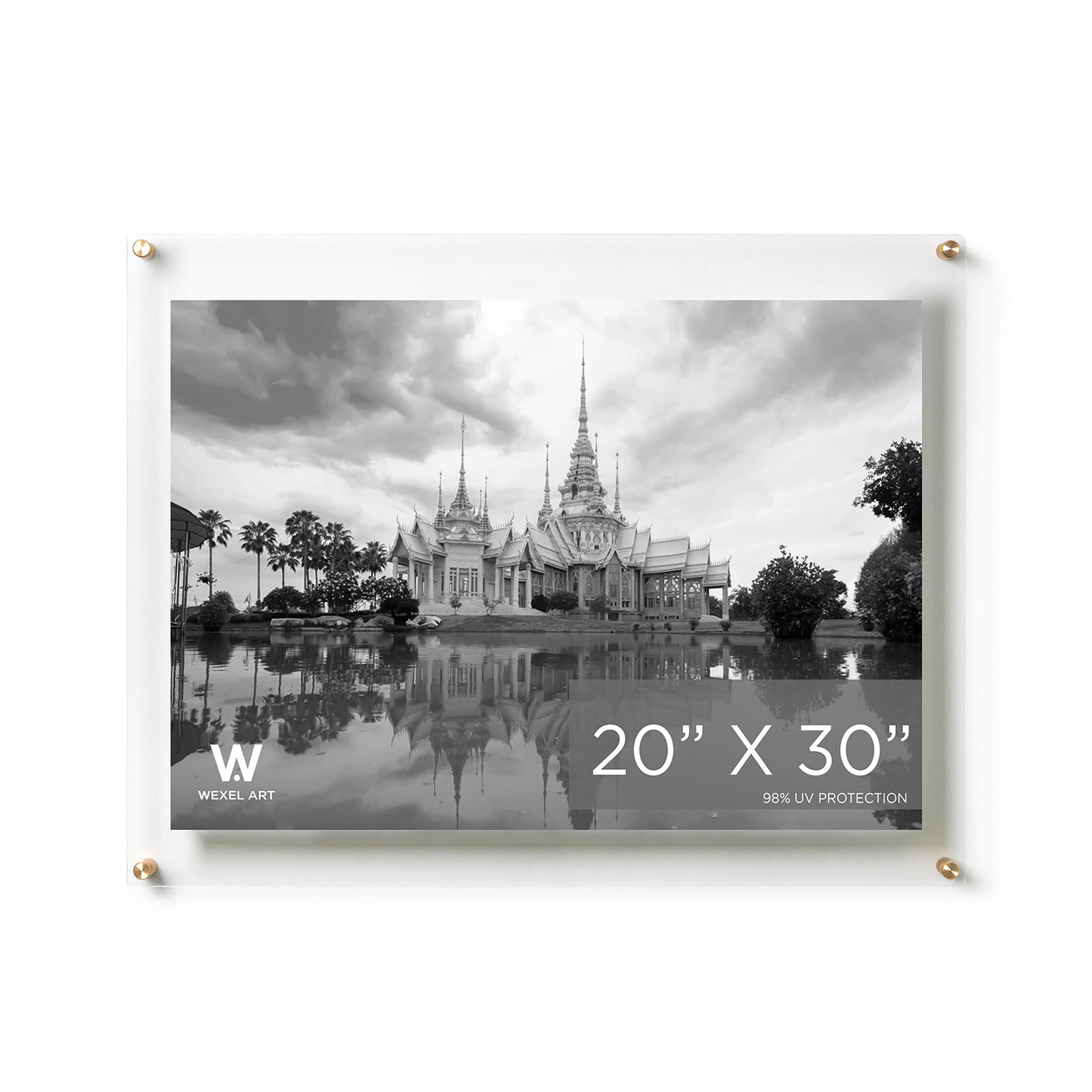 Clear UV-Grade Acrylic Modern Floating Picture Frame, Gold, 20" W x 30" H
