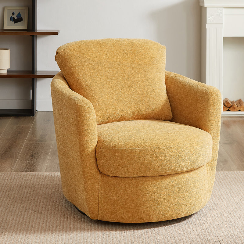 32.3" Wide Swivel Barrel Armchair, Yellow Chenille
