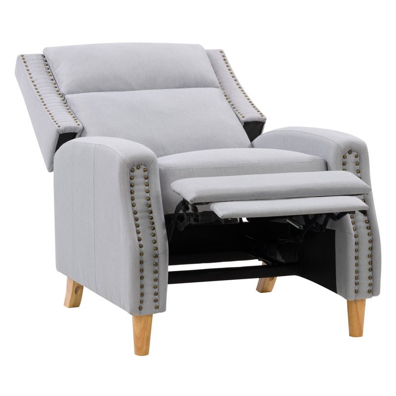 Woolbright Upholstered Manual Pushback Recliner Armchair, Light Gray