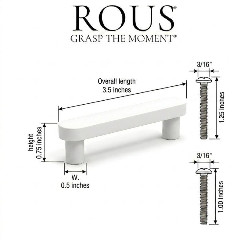 ROUS Hardware Mid-Century Modern Cabinet Handle 1-Count, 3.5", Snow (White)