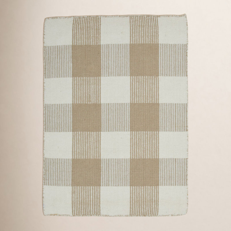 Simple Plaid Rug, Rectangle 8' x 10', Flax/Ivory