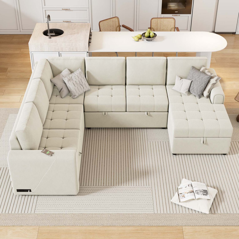 Canapé-lit modulaire en U 107,5 po, Beige