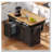 59.3" Kitchen Island with 2 Pull Out Cabinet Organizers & Rubber Wood Drop Leaf, Rolling Kitchen Island with Trash Can Storage, Power Outlet, Spice & Towel Rack for Kitchen, Dining-1922151540