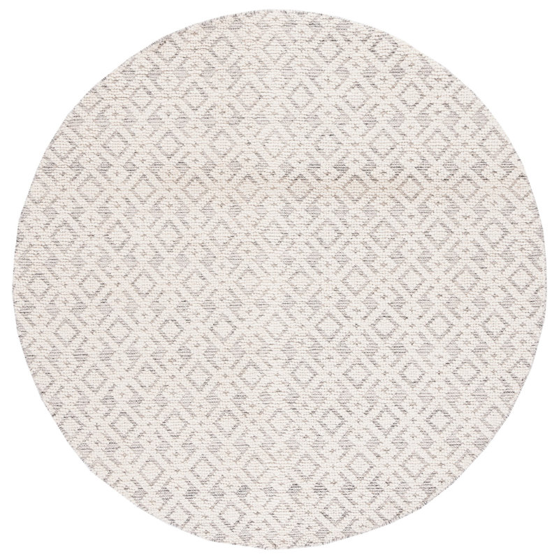 Tapis géométrique en laine / gris tissé à la main Vermont, Rond 6 pi