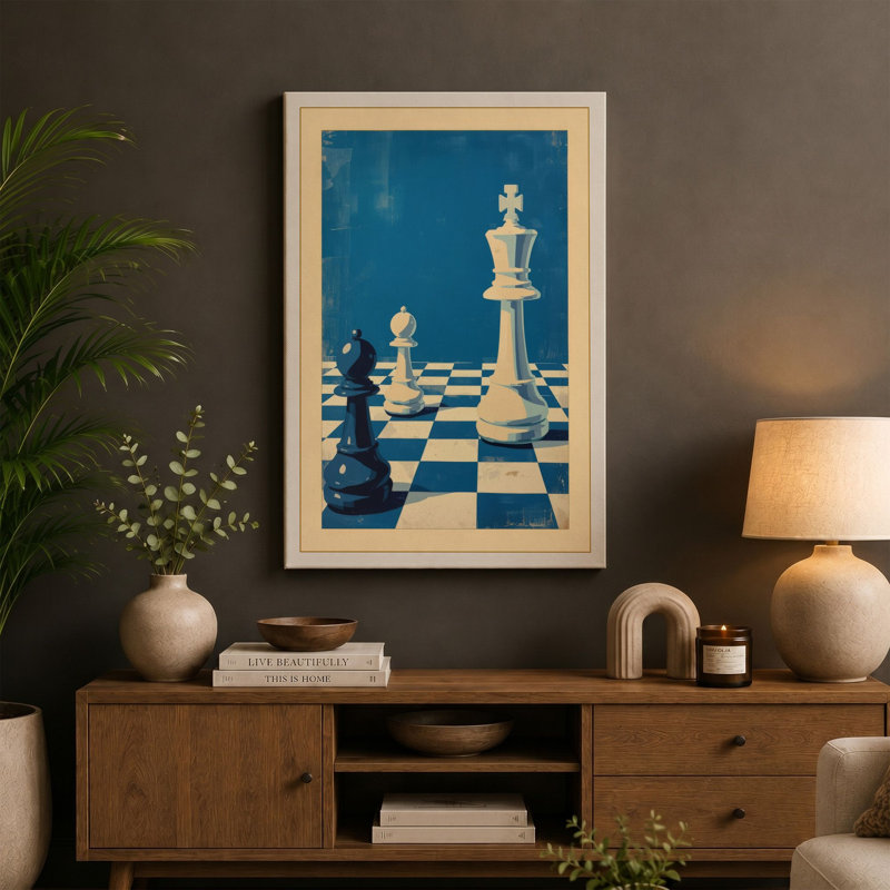 Queen and Pawn Retro - Wrapped Canvas, 36x24 - 91.4 x 61.0 cm, Ochre Border